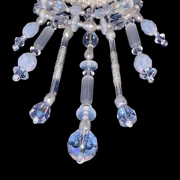 Vintage hand beaded mother of pearl crystal pearl chandelier bridal sash pin - Picture 15 of 17